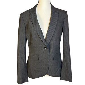 Banana Republic Pin Stripe Wool Stretch Jacket Career Blazer Gray Size 8P Petite